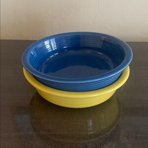 2 Fiesta Ware 7” Medium Ceramic Soup Bowls Cobalt and Daffodil